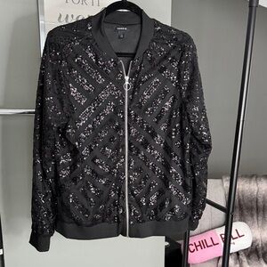 Torrid Black Sequin Bomber Jacket